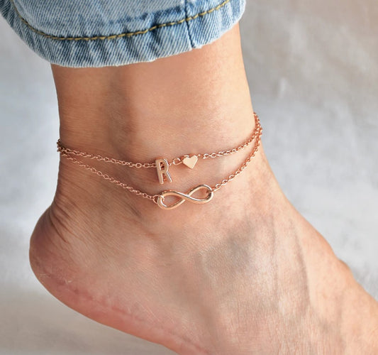 Personalized Initial Infinity Anklet, Custom Letter Anklet, Personalized Ankle Bracelet