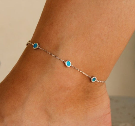 Opal Silver Anklet Body Jewelry Chain Anklet Silver 925 Opal Stone Anklet Blue Anklet