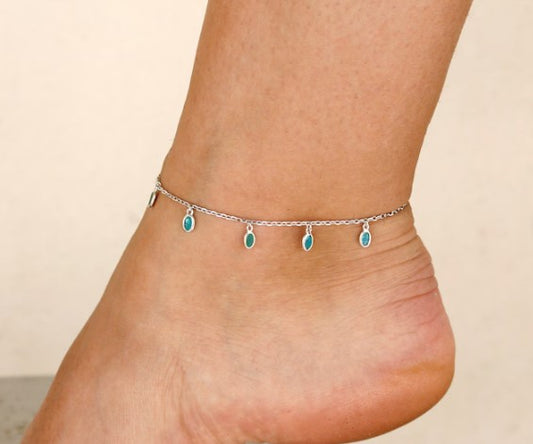 Anklet Body Jewelry Chain Anklet Silver 925 Opal Stone Anklet Blue Anklet