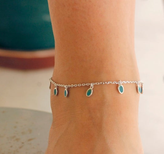 Anklet Body Jewelry Chain Anklet Silver 925 Opal Stone Anklet Blue Anklet