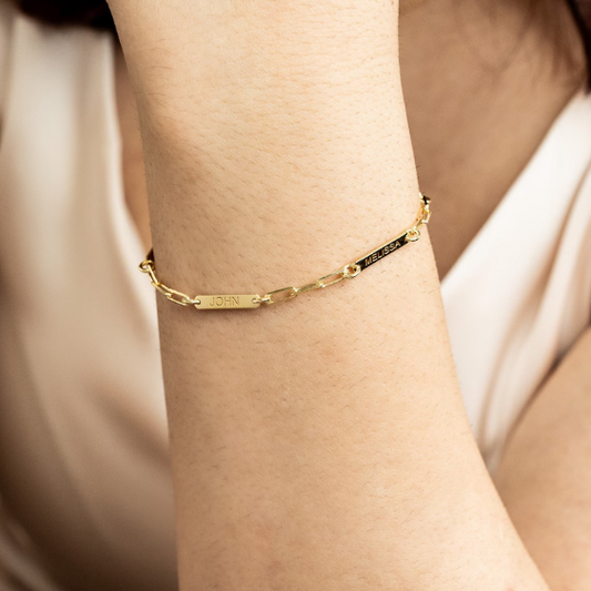 Custom Mini Name Bar Bracelet by Babeina, Engraved Charm Bracelet