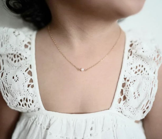Pearl Baby Necklace 14k Gold Fill Kids Necklace Baptism Necklace