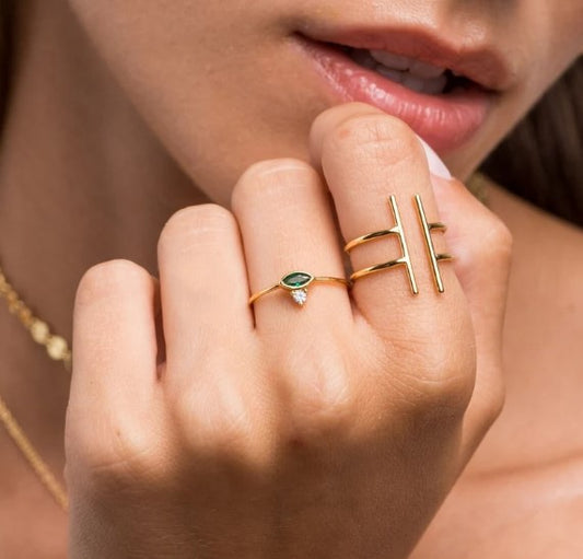 Double open ring, Minimalist bar open ring, Thin gold ring, Tiny ring, Minimal ring