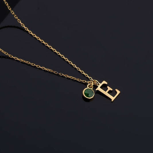 Solid Silver Initial Birthstone Necklace | Personalized Gift for Her
