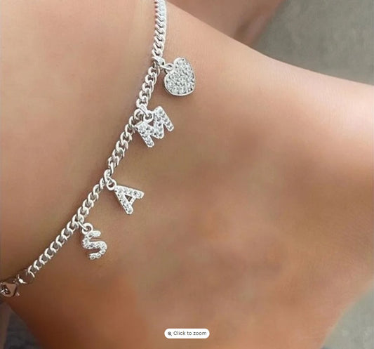 Personalized Name Anklet, Custom Initial Anklet, Personalized Ankle Bracelet