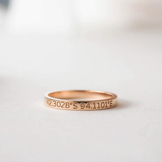 Dainty Coordinates Ring • Personalized Skinny Ring in Sterling Silver • Gift for Her