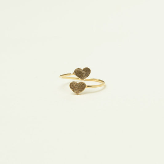 Double Heart Ring with Custom Fingerprints • Memorial Gift • Fingerprint Ring