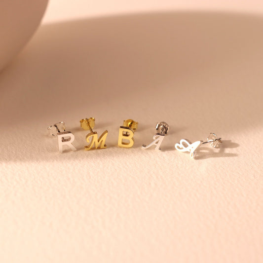 Custom Initial Earrings • Dainty Letter Charm Stud Earrings • Minimalist Everyday Initial Jewelry