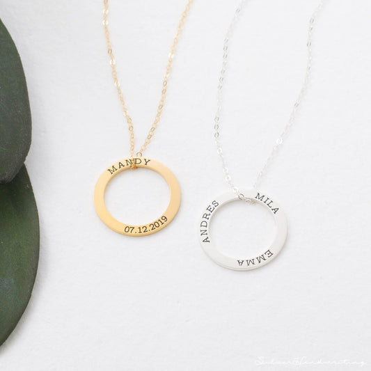 Custom Family Necklace • Eternity Circle Pendant • Personalized Name Necklace • Friendship Necklace • Gifts for Mom