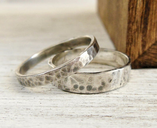 Engraved Ring Personalized Message Ring 4mm Hammered Ring