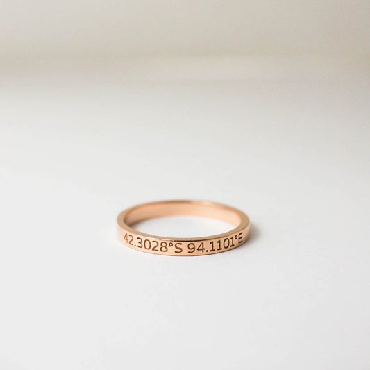 Dainty Coordinates Ring • Personalized Skinny Ring in Sterling Silver • Gift for Her