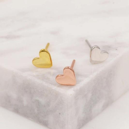 Tiny Heart Stud Earrings in Sterling Silver, Silver, Gold or Rose Gold, Dainty Little Heart Stud, Tiny Heart Stud