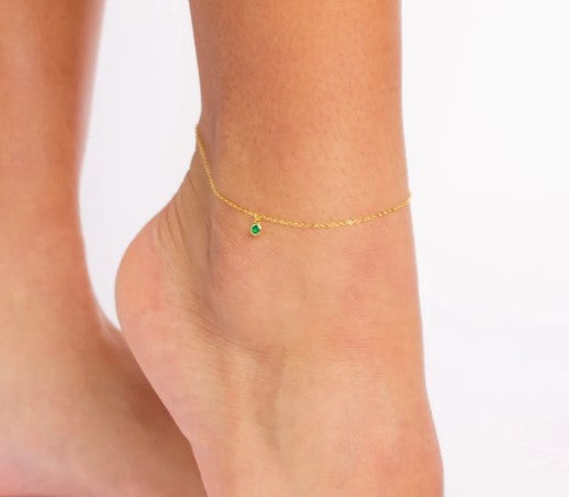 Birthstone Anklet, Gold Birthstone Anklet, Dainty Birthstone Anklet