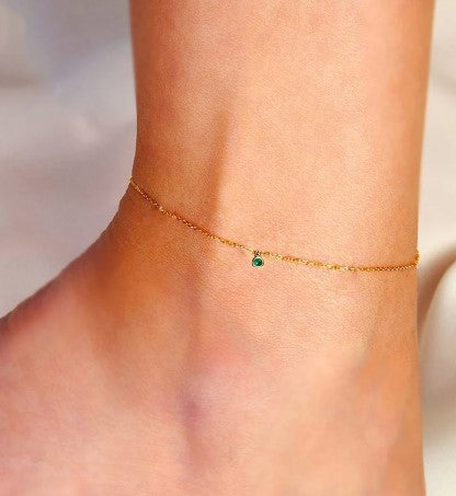 Birthstone Anklet, Gold Birthstone Anklet, Dainty Birthstone Anklet