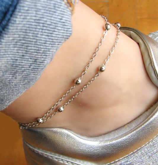 Anklet Bracelet, Anklets for Women, Silver Beaded Anklet