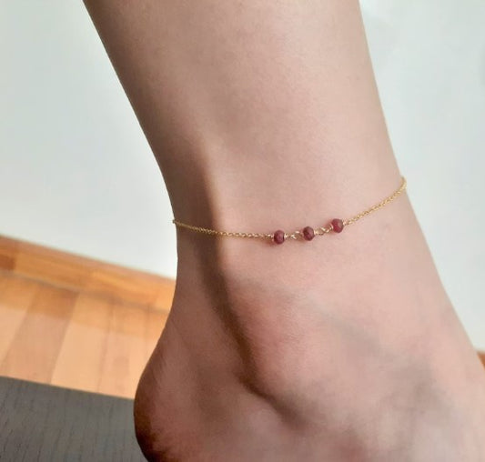 Ruby Anklet, July Birthstone Handmade Jewelry Gemstone Anklet