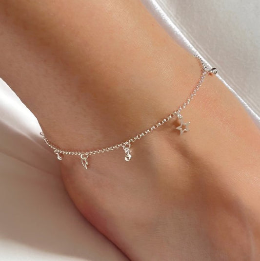 Moon and Stars Anklet, Celestial Ankle Bracelet, Gift For Her, Ankle Chain Bracelet