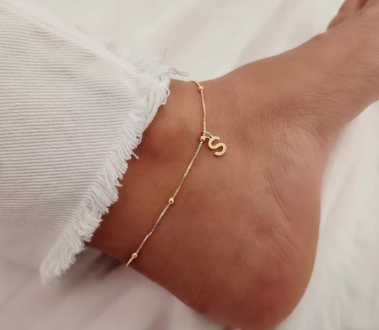 Gold Anklet for Women, Custom INITIAL Ankle Bracelet