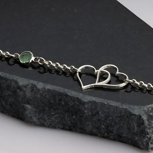 925 Silver Heart Anklet with Birthstone - Rolo Chain Ankle Bracelet