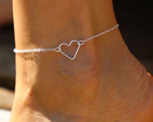 Silver Heart Handmade Anklet