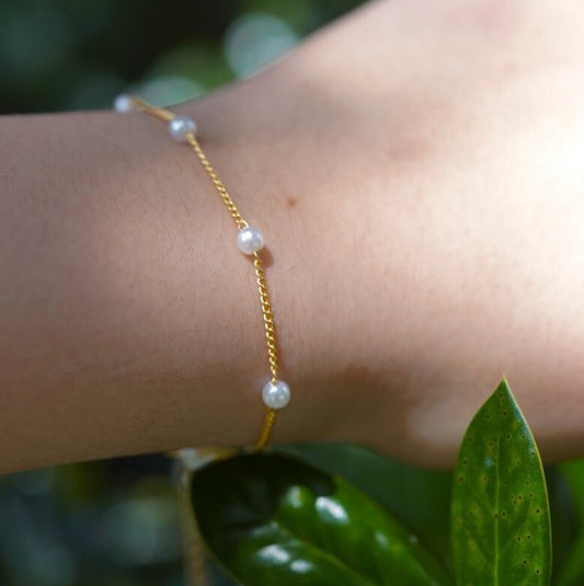 Pearl Bracelet by Babeina, Gold Pearl Beaded Bracelet, Silver Pearl Bracelet