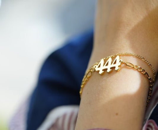 8K Gold Angel Number Bracelet, Personalized Gift, Pearl Angel Numbers Bracelet