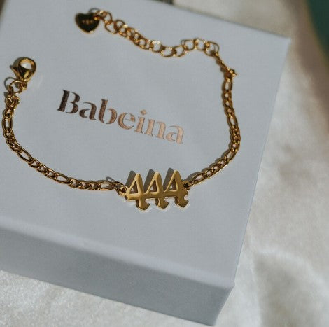 8K Gold Angel Number Bracelet, Personalized Gift, Pearl Angel Numbers Bracelet