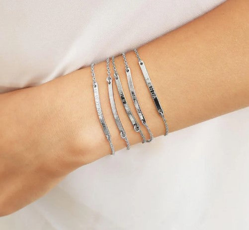 925 Sterling Silver Custom Bracelet Coordinates Silver Bar Bracelet