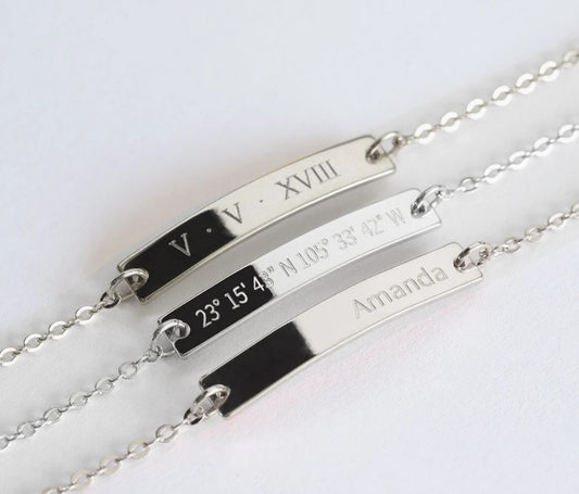 Silver Personalized Bracelet for Women Personalized Gift for Her Bar Bracelet Name