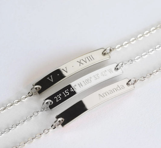 925 Sterling Silver Name Bar Bracelet Personalized Gift for Mom