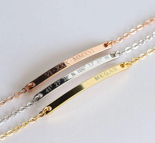 Personalized Bracelet Sterling silver Bar Bracelet Rose Gold Initial Bracelet