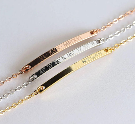 Silver Bar Bracelet Wedding Jewelry Bridesmaid Gift Rose Gold Initial Bracelet Friendship Bracelet Gold Custom Name Bracelet