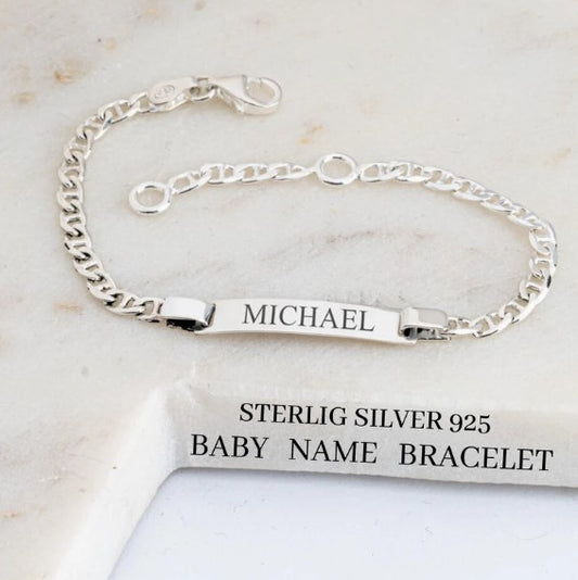 Baby Name Bracelet Sterling Silver - Boy or Girl Engraved Bar Bracelet