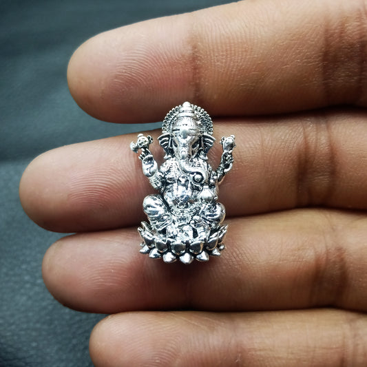 925 Silver Handmade Hindu Idols Small Ganesh Statue, Mini Ganesh Statue