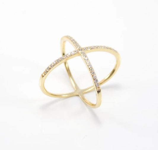 Gold criss cross ring - Cross X ring - Sterling silver criss cross ring - X cross ring - CZ criss cross ring - crisscross ring - X rings