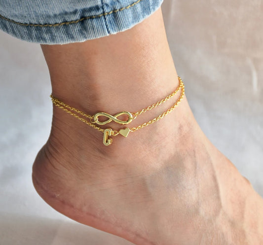 Personalized Initial Infinity Anklet, Custom Letter Anklet, Personalized Ankle Bracelet