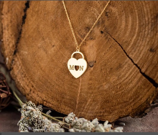 Heart Padlock Initial Necklace - Custom Pendant with Heart and Initial