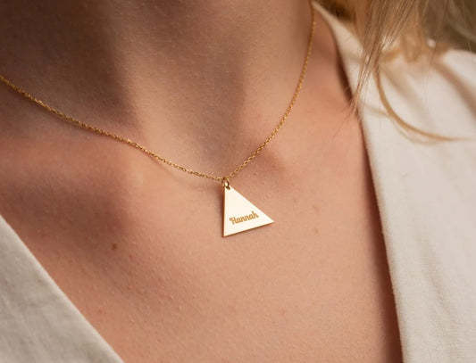 Solid Silver Triangle Name Necklace - Geometric Minimalist Elegance