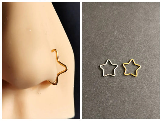 Star Nose Ring - Silver Star Cartilage Earring, Dainty Nose Piercing Jewelry