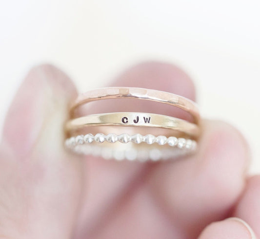 Custom Sterling Silver Skinny Stackable Name Ring – Perfect Gift for Mom